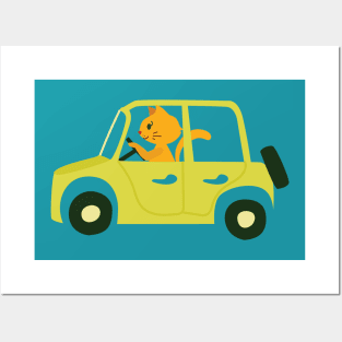 Cat driving car Posters and Art